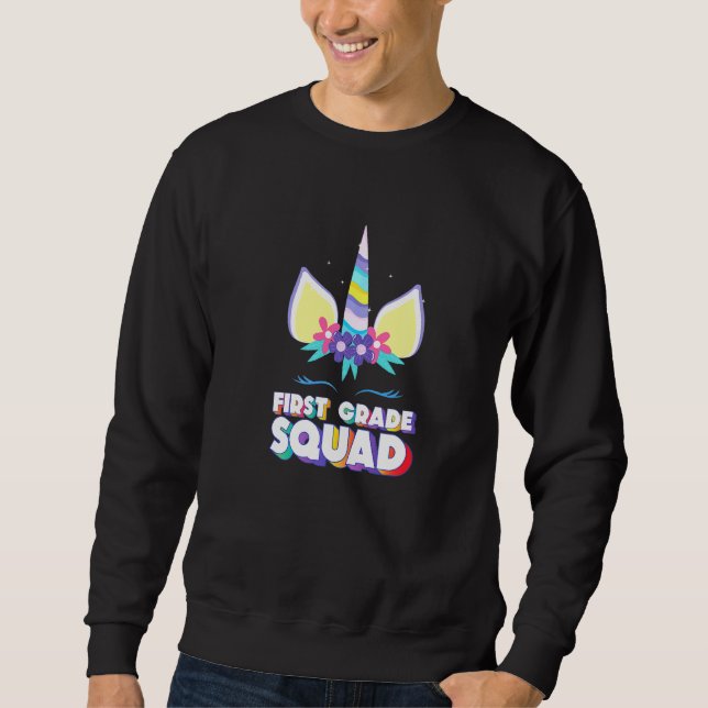 First Grade Squad Colourful Unicorn Back To School Sweatshirt (Front)