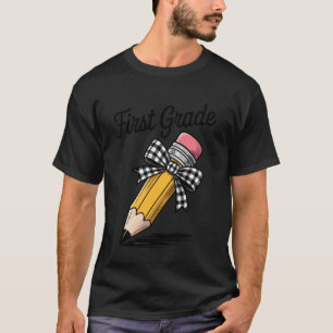 First Grade Squad Pencil Coquette Bow Funny Back T T-Shirt