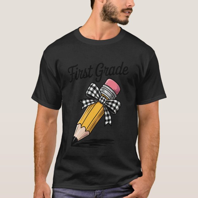 First Grade Squad Pencil Coquette Bow Funny Back T T-Shirt (Front)