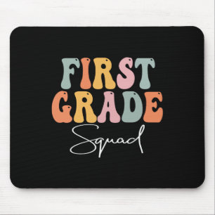 First Grade Squad Retro Groovy Vintage First Day O Mouse Pad