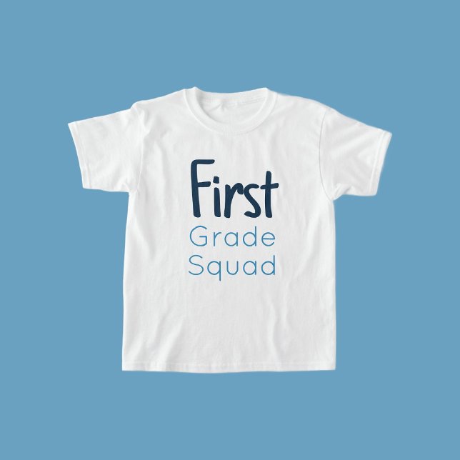 First Grade Squad Shades of Blue Text T-Shirt (Creator Uploaded)
