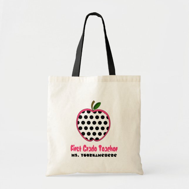 First Grade Teacher Bag - Polka Dot Apple (Front)