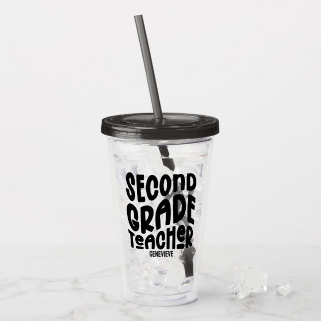 First Grade Teacher Black Typography Design Acrylic Tumbler (Front Ice)