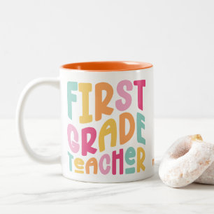First Grade Teacher Colourful Text Two-Tone Coffee Mug