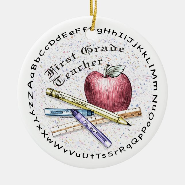 First Grade Teacher custom name ceramic ornament (Front)