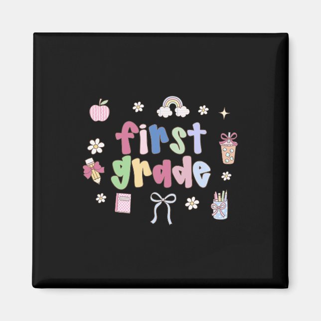 First Grade Teacher Doodle Coquette Bow Apple Back Magnet (Front)