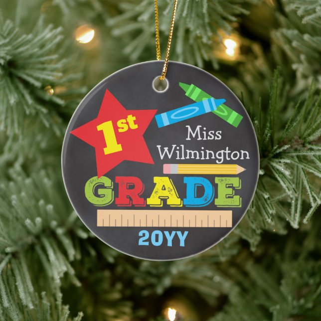 First Grade Teacher Keepsake Chalkboard Colourful Ceramic Ornament (Tree)