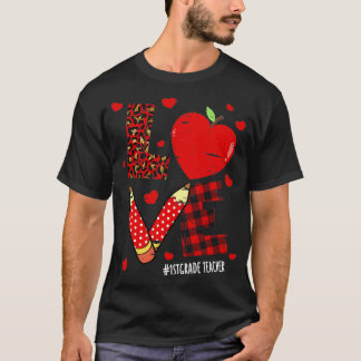 First Grade Teacher Life Valentine Day Leopard Pla T-Shirt