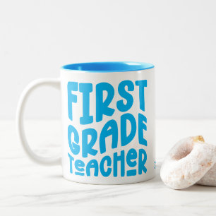 First Grade Teacher Light Blue Text  Two-Tone Coffee Mug