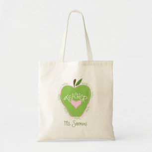 First Grade Teacher Pink and Green Apple Tote Bag