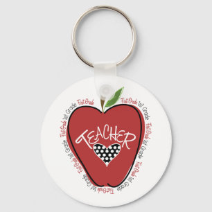 First Grade Teacher Red Apple Key Ring
