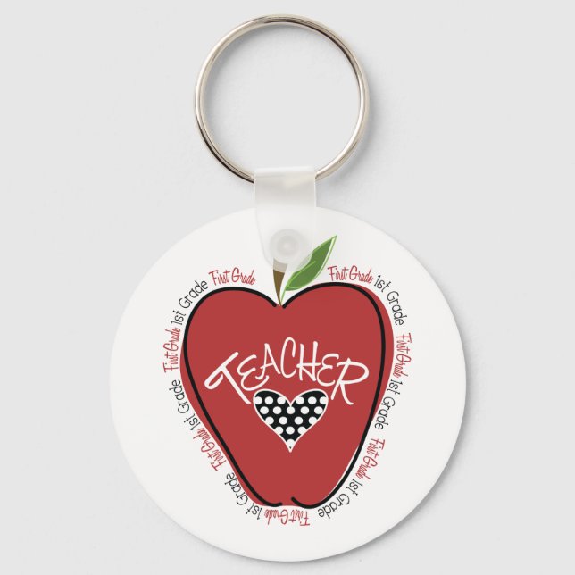 First Grade Teacher Red Apple Key Ring (Front)