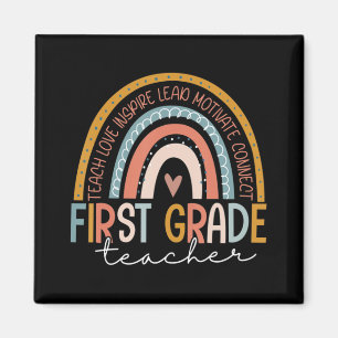First Grade Teacher Teach Love Inspire Boho Rainbo Magnet