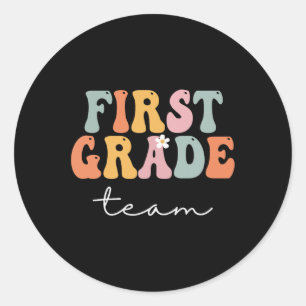 First Grade Team Retro Groovy Vintage First Day Of Classic Round Sticker