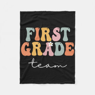 First Grade Team Retro Groovy Vintage First Day Of Fleece Blanket