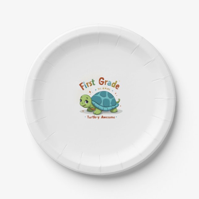 First Grade Turtle-y Awesome 1st Grade Back to Sch Paper Plate (Front)