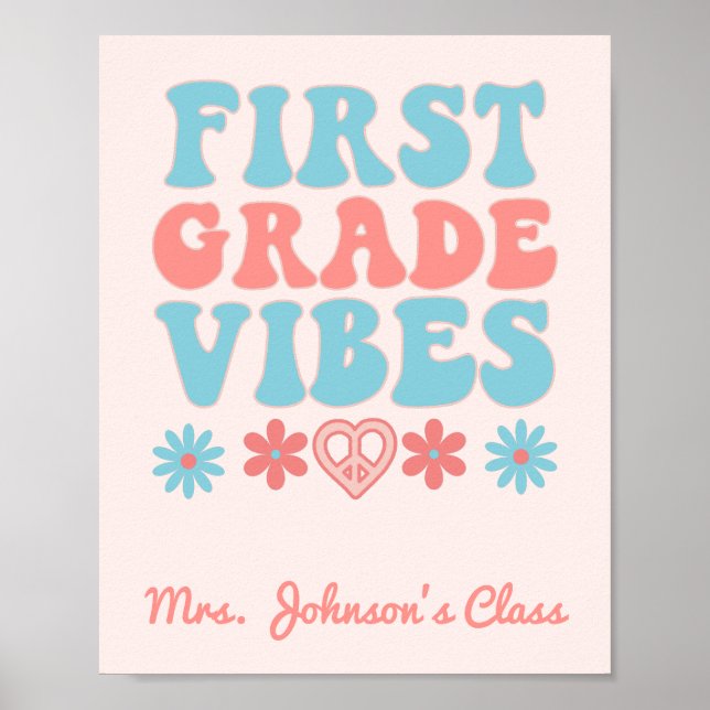 First Grade Vibes - Retro Classroom Poster (Front)