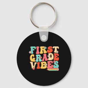 First Grade Vibes Retro Groovy - 1st Grade Back To Key Ring