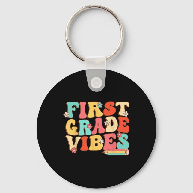 First Grade Vibes Retro Groovy - 1st Grade Back To Key Ring (Front)