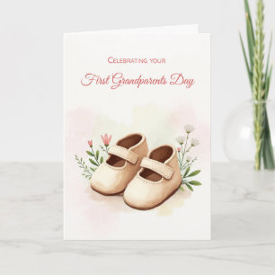 First Grandparents Day Girl Watercolor Baby Shoes Card