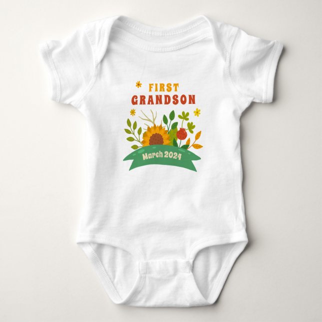 First Grandson Grandparent Pregnancy Announcement Baby Bodysuit (Front)