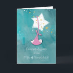 First Great Granddaughter Congrats, Baby in Stars Card<br><div class="desc">A sweet baby is wrapped in pink and hangs on a large white star,  with smaller stars cascading down. Send this sweet congratulations card on their first great grand baby girl.</div>