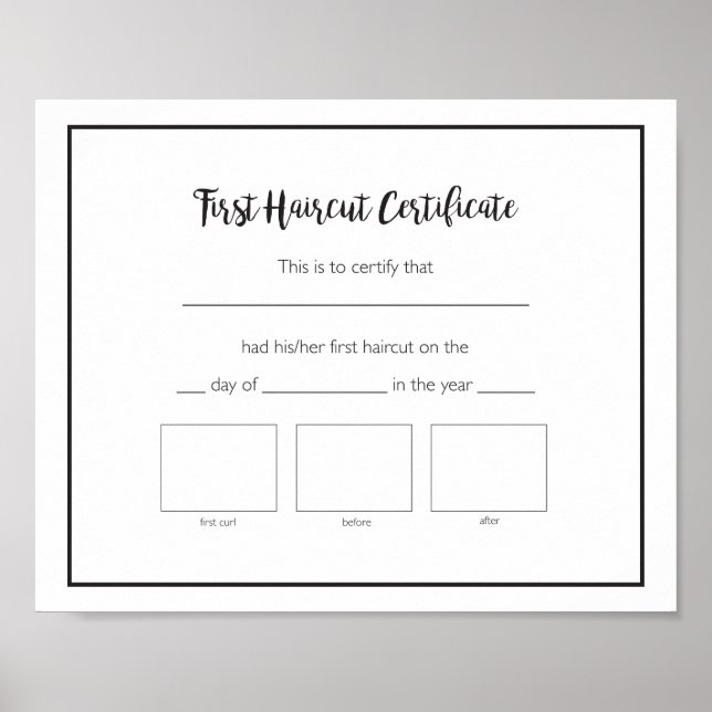 First Haircut Certificate Baby Poster (Front)