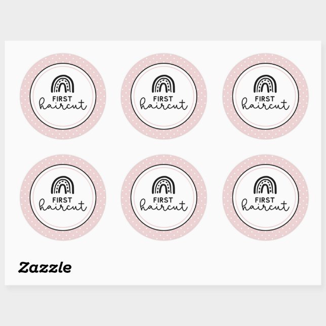 First haircut rainbows and polka dots milestone classic round sticker (Sheet)
