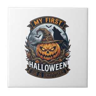 First Halloween As Brother Pumpkin Wolf Moon_1 Ceramic Tile