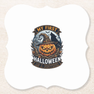 First Halloween As Brother Pumpkin Wolf Moon_1 Paper Coaster