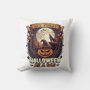 First Halloween As Dad Pumpkin Wolf Moon_1 Cushion