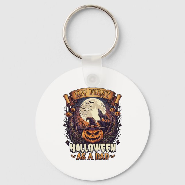 First Halloween As Dad Pumpkin Wolf Moon_1 Key Ring (Front)