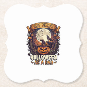 First Halloween As Dad Pumpkin Wolf Moon_1 Paper Coaster