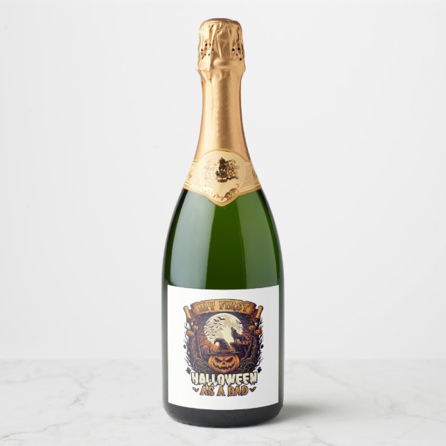 First Halloween As Dad Pumpkin Wolf Moon_1 Sparkling Wine Label (Front)