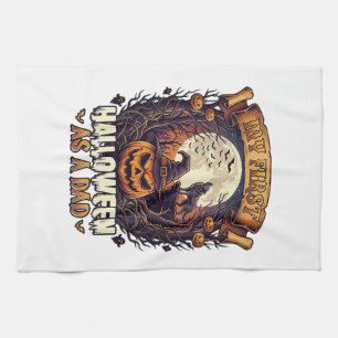 First Halloween As Dad Pumpkin Wolf Moon_1 Tea Towel