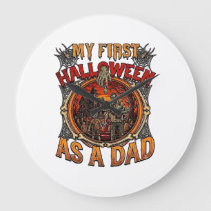 First Halloween As Dad Zombie Haunted House Gravey Large Clock