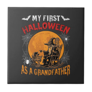 First Halloween As Grandfather Wizard Bat Moon_1 Ceramic Tile