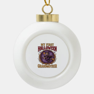 First Halloween As Grandmother Witch Pumpkin Bats_ Ceramic Ball Christmas Ornament