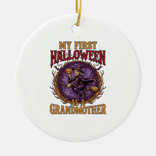 First Halloween As Grandmother Witch Pumpkin Bats_ Ceramic Ornament
