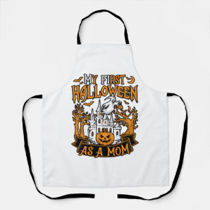 First Halloween As Mom Ghost Castle Pumpkin Trees Apron