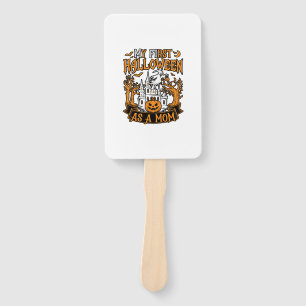 First Halloween As Mum Ghost Castle Pumpkin Trees Hand Fan