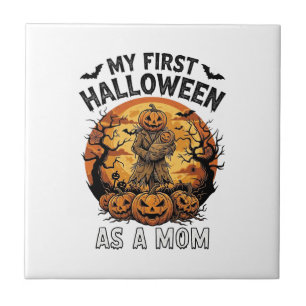 First Halloween As Mum Pumpkin Scarecrow Baby Moon Ceramic Tile