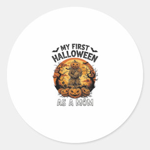 First Halloween As Mum Pumpkin Scarecrow Baby Moon Classic Round Sticker
