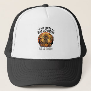 First Halloween As Mum Pumpkin Scarecrow Baby Moon Trucker Hat