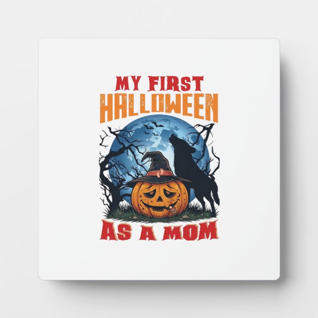 First Halloween As Mum Pumpkin Wolf Moon_1 Plaque (Front)