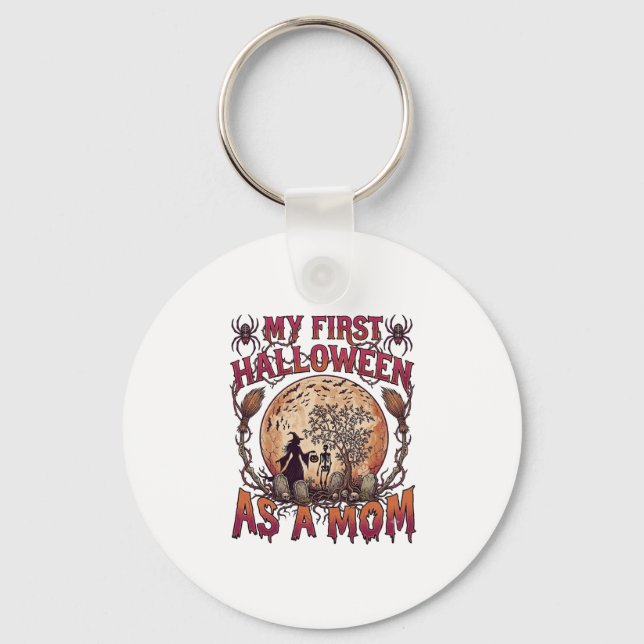 First Halloween As Mum Witch Skeleton Moon_1 Key Ring (Front)