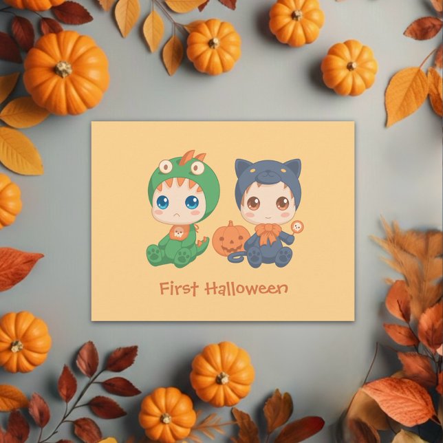 First Halloween Babies Black Cat Dragon Costume Postcard (Creator Uploaded)
