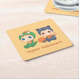 First Halloween Babies Black Cat Dragon Costume Square Paper Coaster