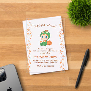 First Halloween Baby Cute Dragon Dinosaur Party Acrylic Invitations