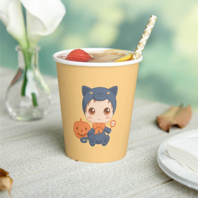 First Halloween Cute Baby Black Cat Costume Paper Cups (Insitu)
